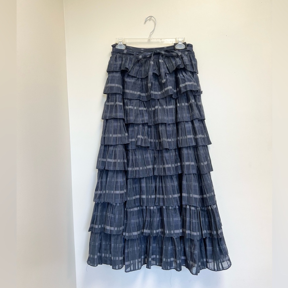 Ulla Johnson Blue Tiered Midi Skirt